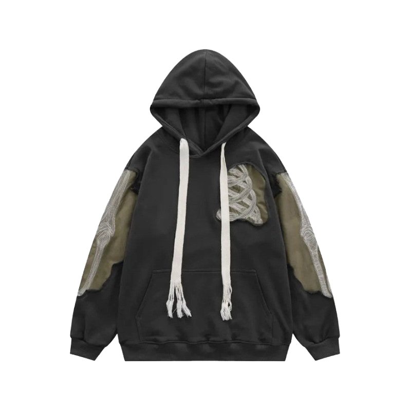 Y2K Skeleton Bones 3D Patchwork Hoodie