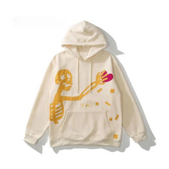 Skeleton Heart Patch Fleeced Hoodie