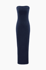 Slit Back Denim Strapless Dress - HouseofHalley