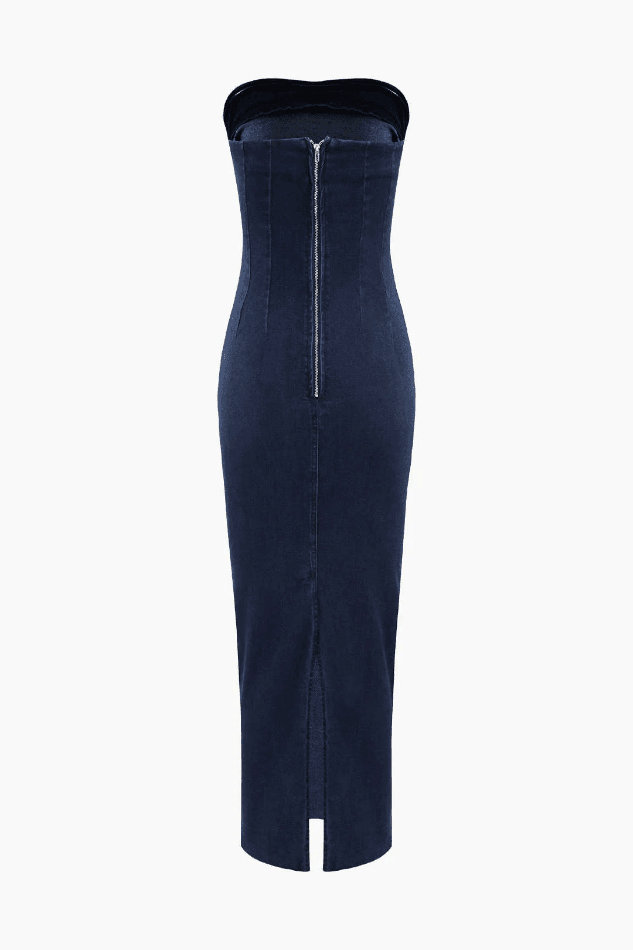 Slit Back Denim Strapless Dress - HouseofHalley