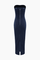 Slit Back Denim Strapless Dress - HouseofHalley