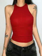 Solid Color Backless Cropped Tank Top - HouseofHalley
