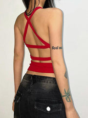 Solid Color Backless Cropped Tank Top