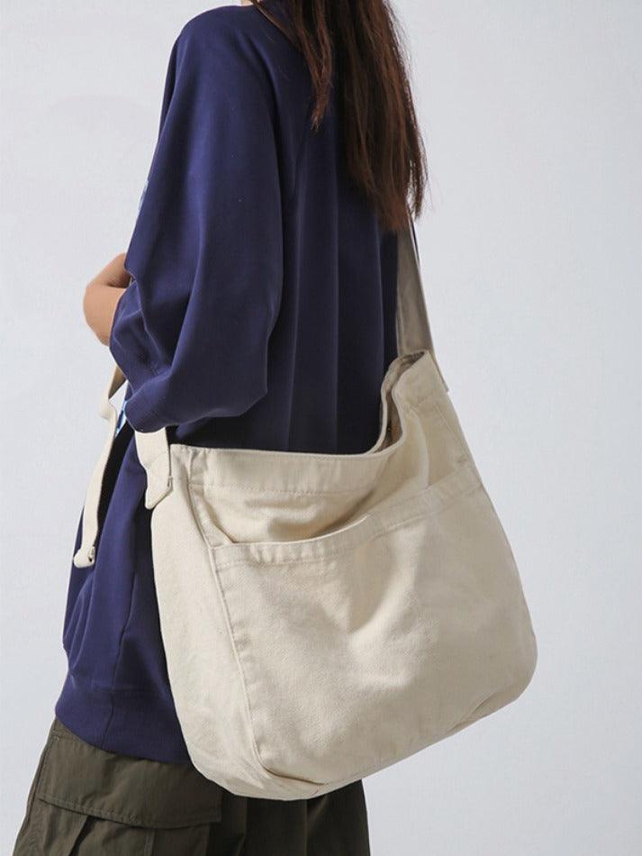 Solid Color Canvas Large Capacity Crossbody Bag - HouseofHalley