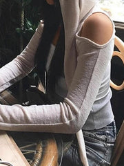 Solid Color Cutout Hooded Lacing Long Sleeve Tee - HouseofHalley