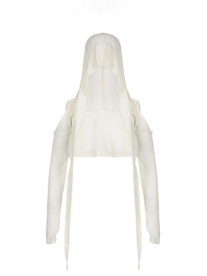 Solid Color Cutout Hooded Lacing Long Sleeve Tee - HouseofHalley