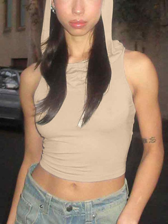 Solid Color Cutout Hooded Tank Top - HouseofHalley