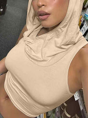 Solid Color Cutout Hooded Tank Top - HouseofHalley