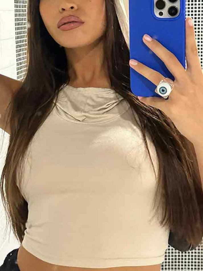 Solid Color Cutout Hooded Tank Top - HouseofHalley