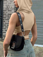 Solid Color Cutout Hooded Tank Top