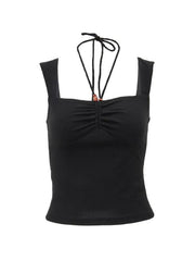 Solid Color Pleated Halter Tank Top