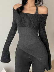 Solid Color Slim Halter Sweater - HouseofHalley