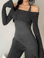 Solid Color Slim Halter Sweater - HouseofHalley