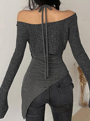 Solid Color Slim Halter Sweater - HouseofHalley