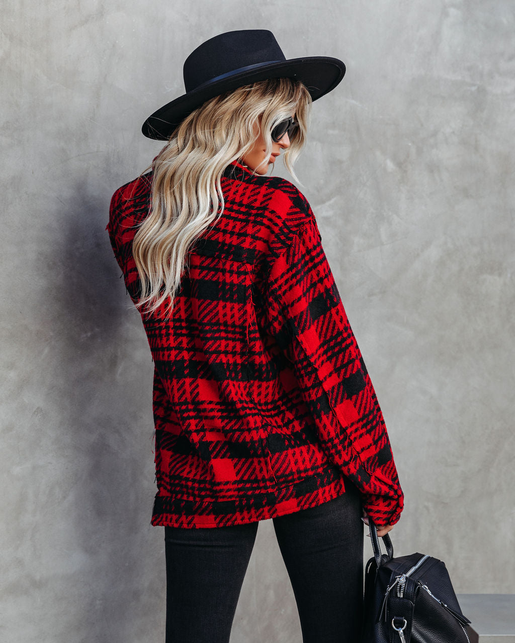 South Lake Frayed Plaid Shacket - Red