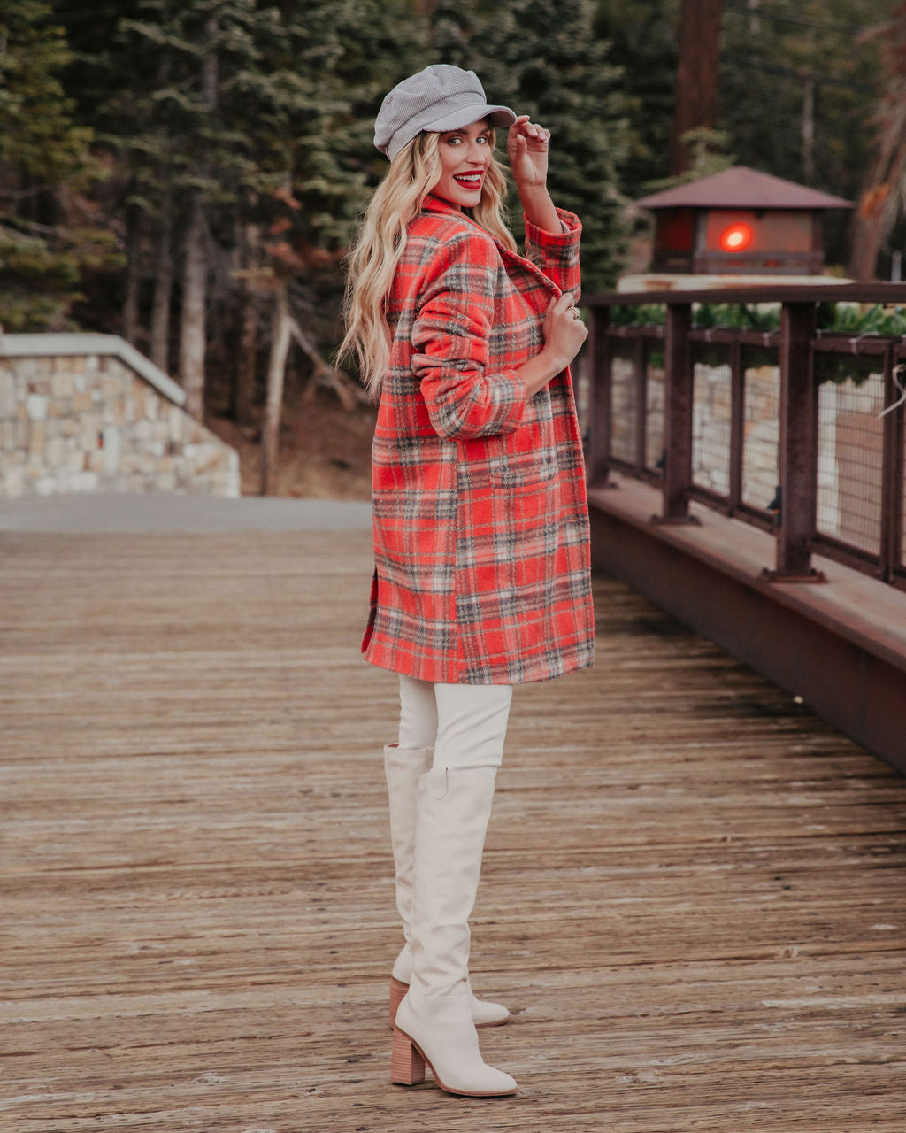 Stan Pocketed Plaid Coat - Coral