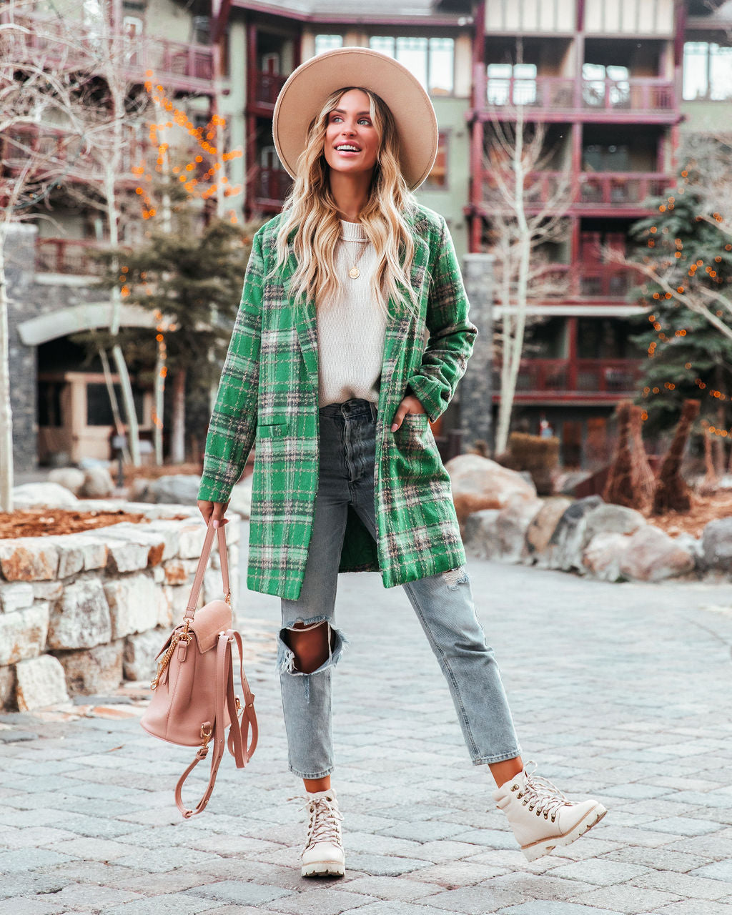 Stan Pocketed Plaid Coat - Green