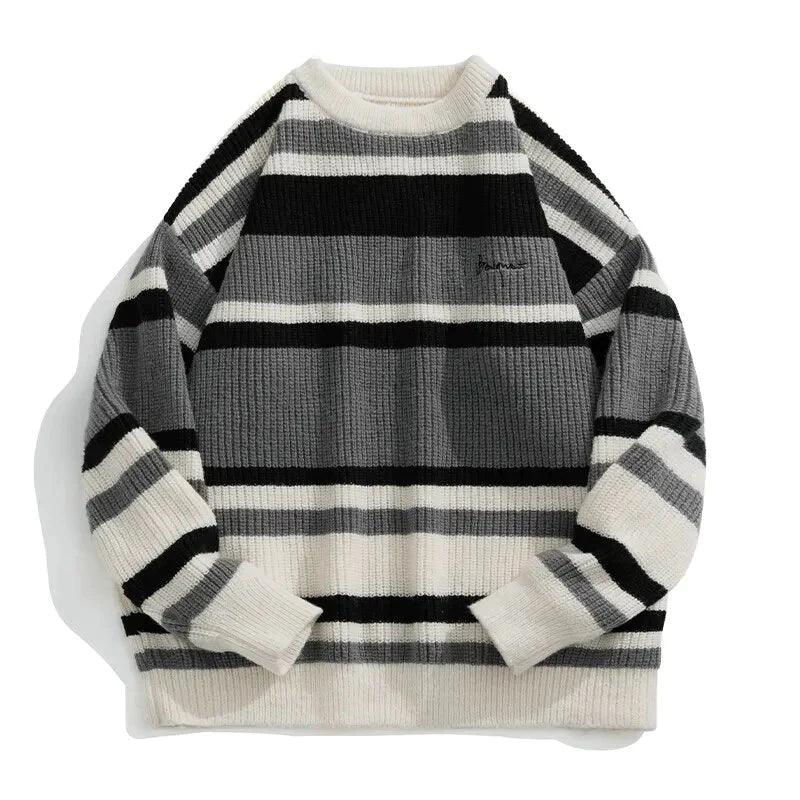 Stripe Embroidery Knitting Sweater