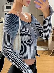 Stripe Zipper Cardigan Knit - HouseofHalley