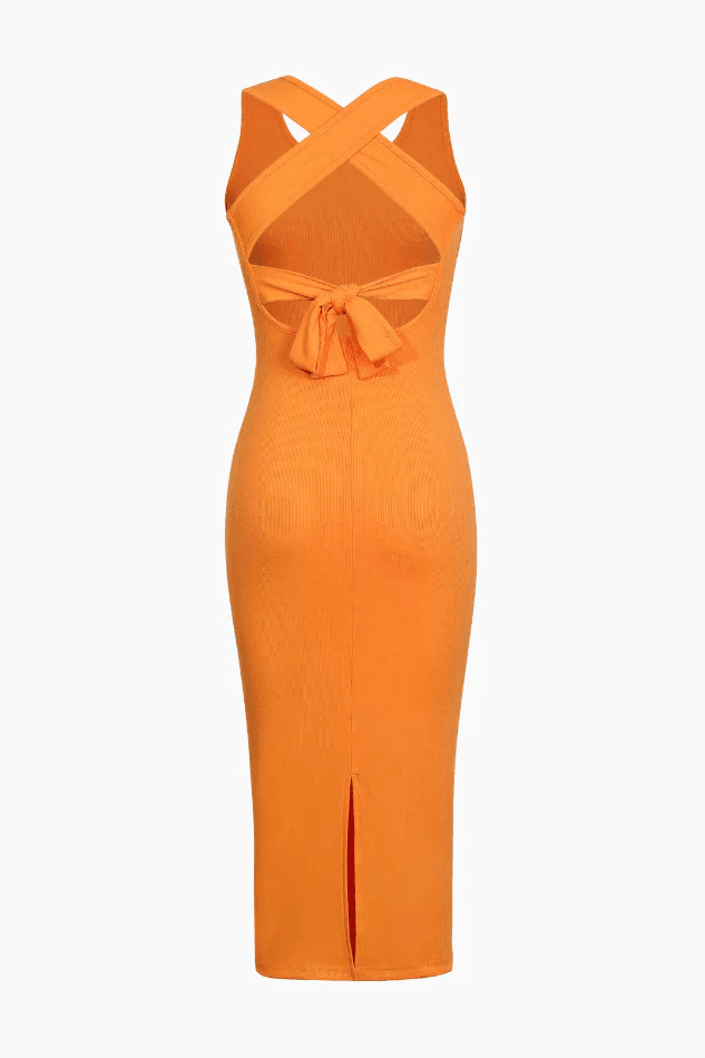 Tie Back Split Bodycon Midi Dress - HouseofHalley