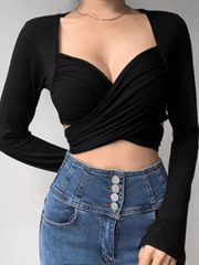 V Neck Bow Long Sleeve Tee - HouseofHalley