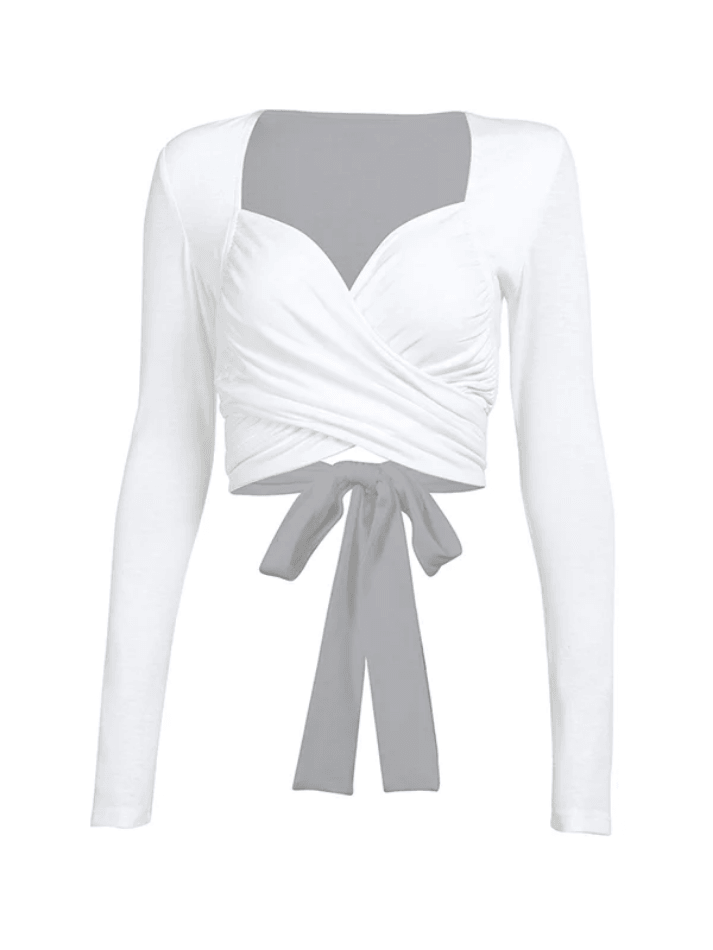V Neck Bow Long Sleeve Tee - HouseofHalley