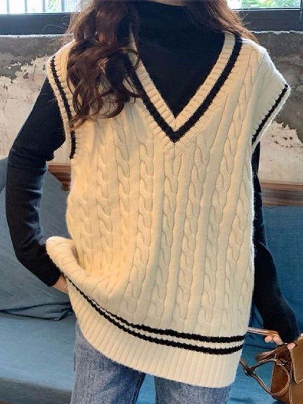 V Neck Graceful Cable Knit Sweater