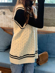 V Neck Graceful Cable Knit Sweater