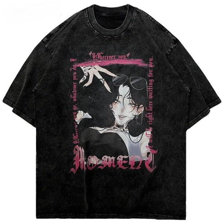 Vintage Anime Girl Print Oversize T-Shirt