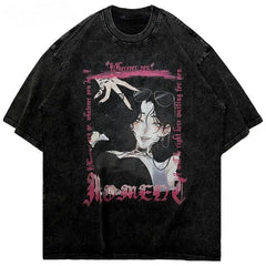 Vintage Anime Girl Print Oversize T-Shirt