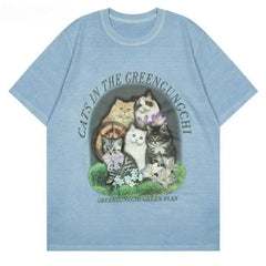 Vintage Cat Family Printed T-Shirt