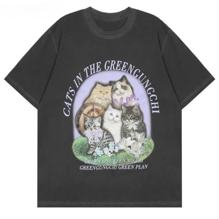 Vintage Cat Family Printed T-Shirt