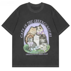 Vintage Cat Family Printed T-Shirt