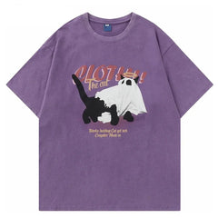 Vintage Cat Graphic Washed T-Shirt