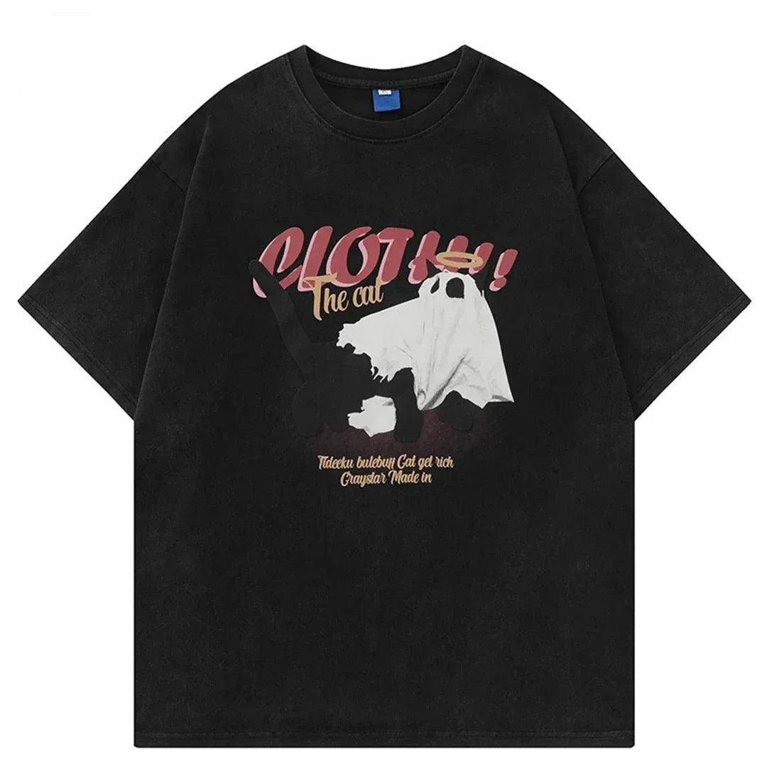 Vintage Cat Graphic Washed T-Shirt