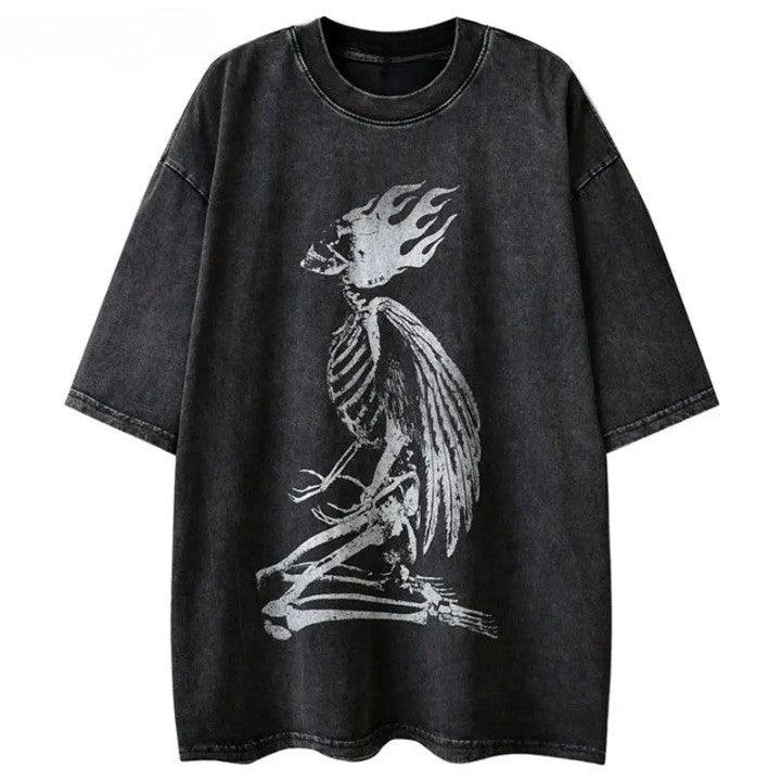 Vintage Snake Skeleton Print T-Shirt