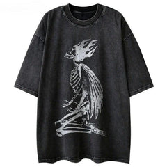 Vintage Snake Skeleton Print T-Shirt