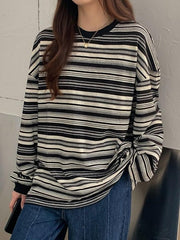 Vintage Striped Crew Neck Pullover Sweater