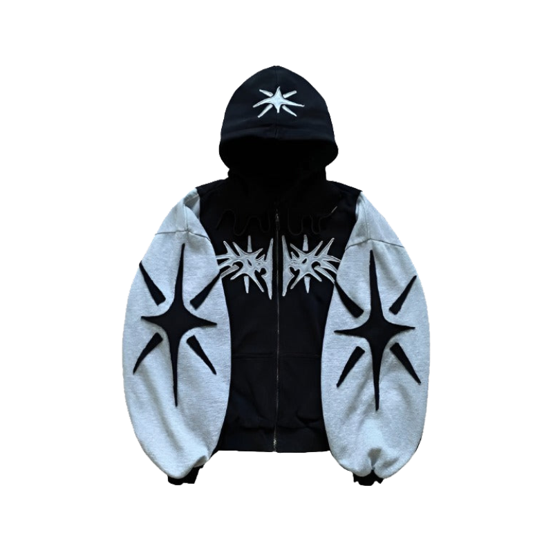 Y2K Vintage Zip-Up Patchwork Hoodie