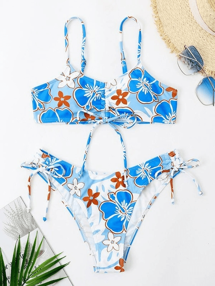 Wave Floral Print Bikini Set