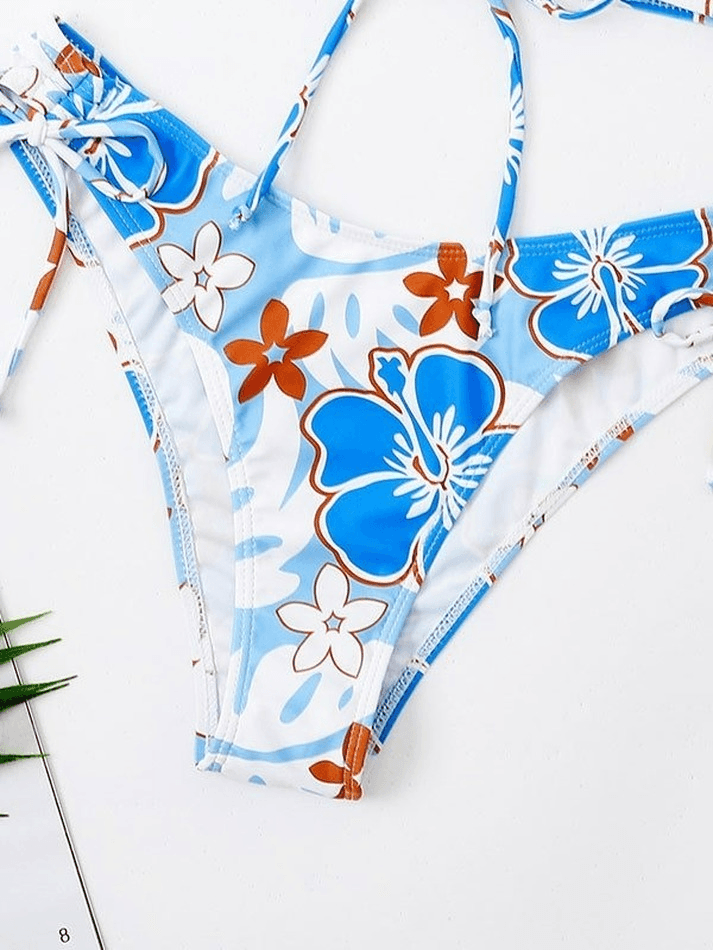 Wave Floral Print Bikini Set