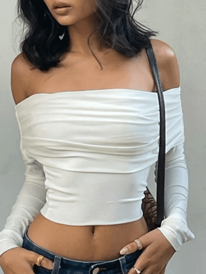 White Long Sleeve Off Shoulder Top - HouseofHalley