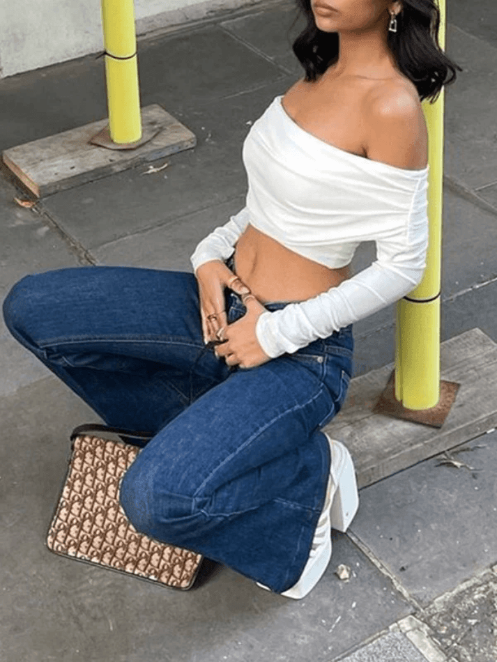 White Long Sleeve Off Shoulder Top - HouseofHalley