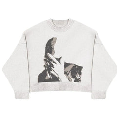 White Retro  Knitted Sweater