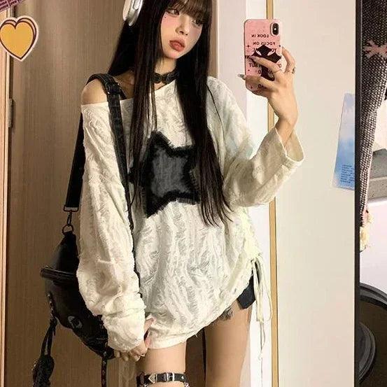 Y2k Aesthetic Star Print Ripped T-shirt