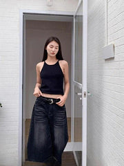 Y2k Black Baggy Denim Jort