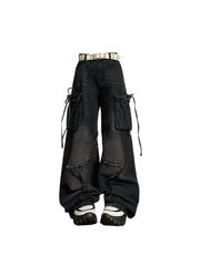 Y2K Black Gothic Cargo Jean