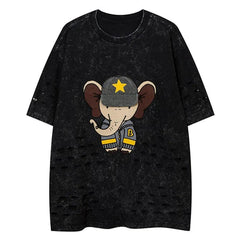 Y2K Elephant Patchwork Ripped T-Shirt