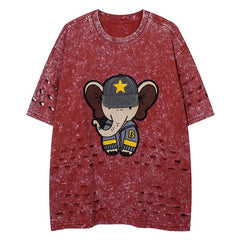 Y2K Elephant Patchwork Ripped T-Shirt