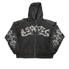 Y2K Flame Print Zipper Sweatshirt